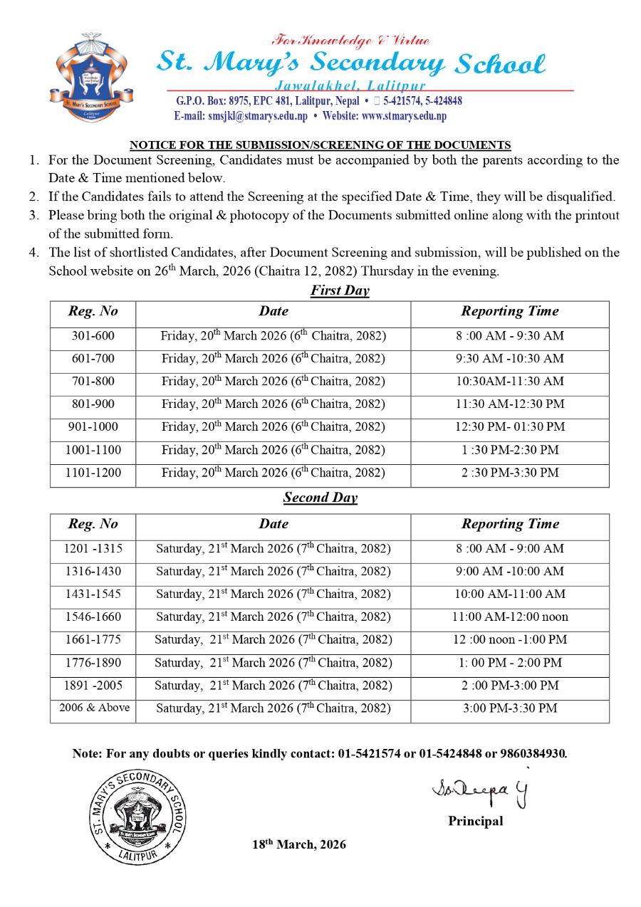 Timing for Document Submission and Screening