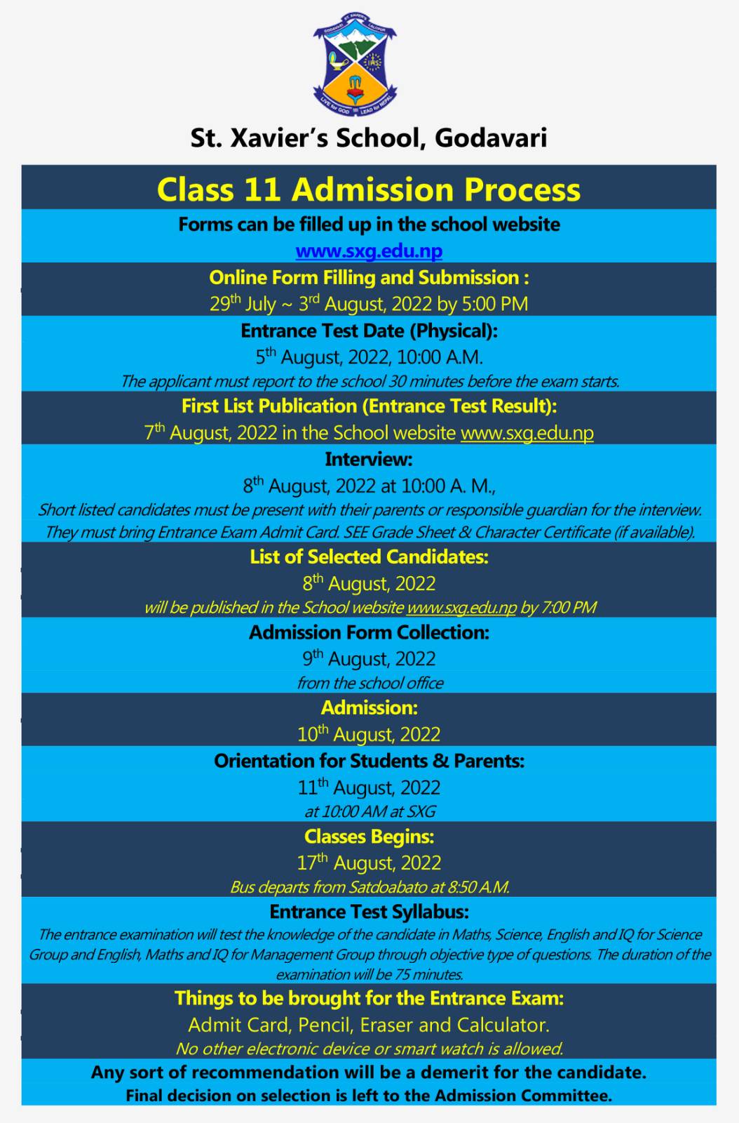 Class 11 Admission Process