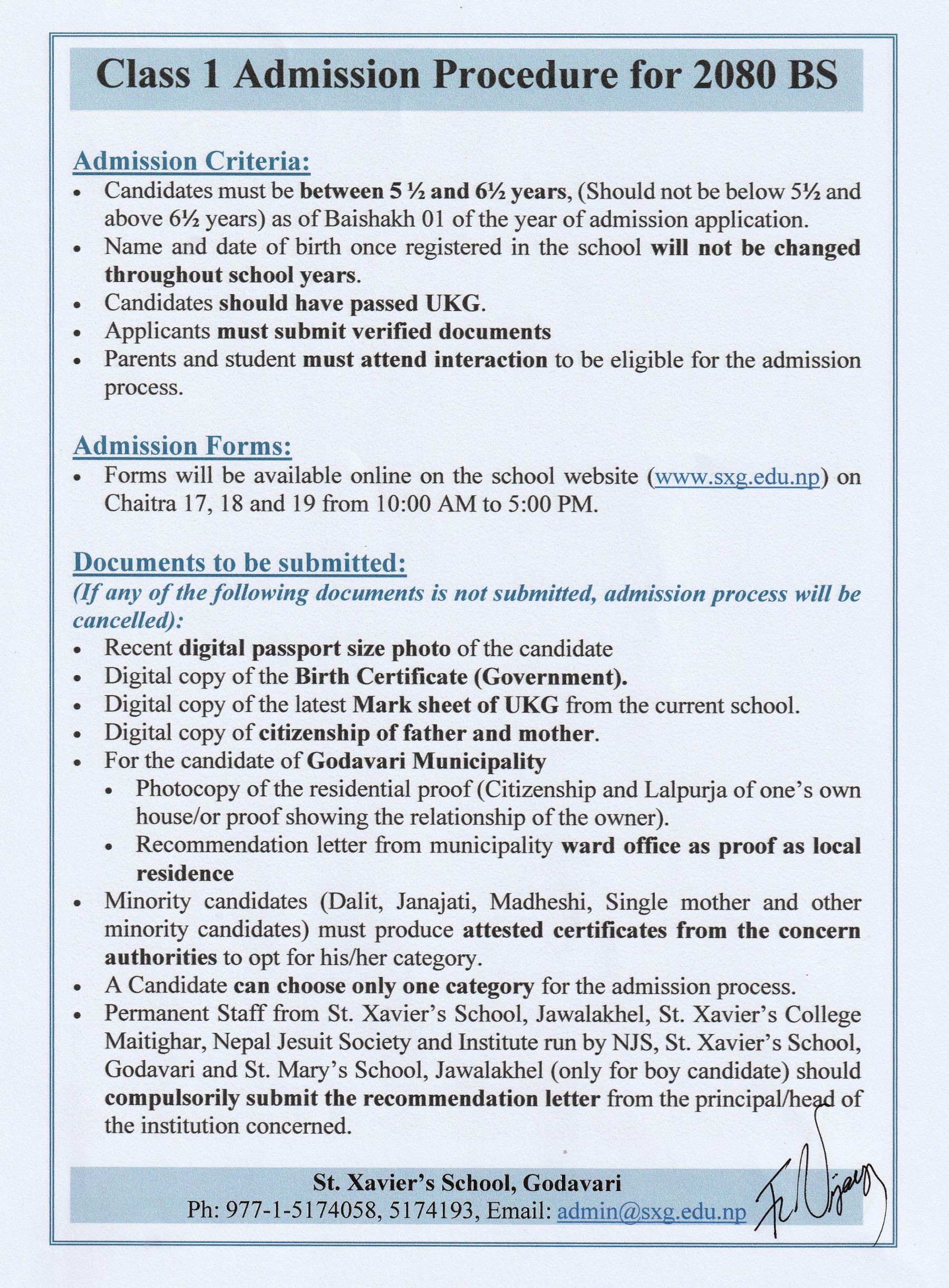 Class 1 Admission Process 2080 BS