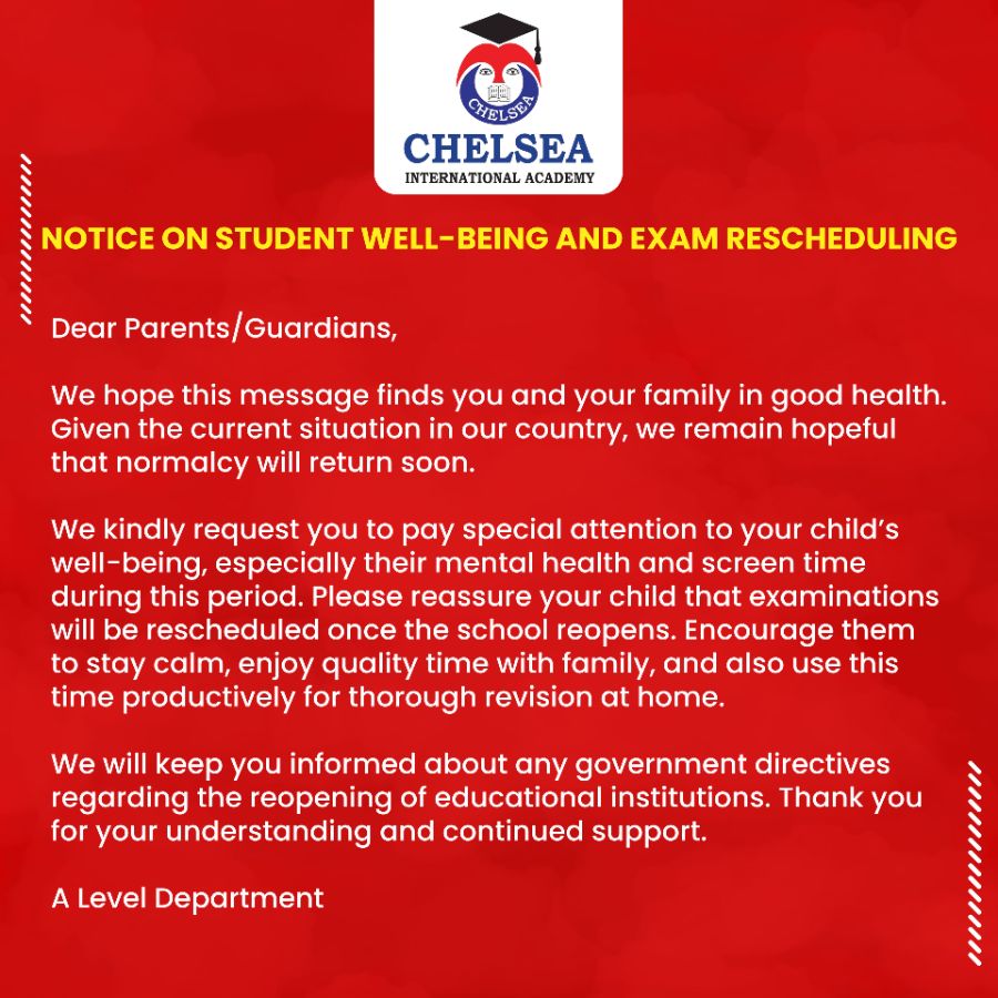 Notice on Student Well-Being and Exam Rescheduling