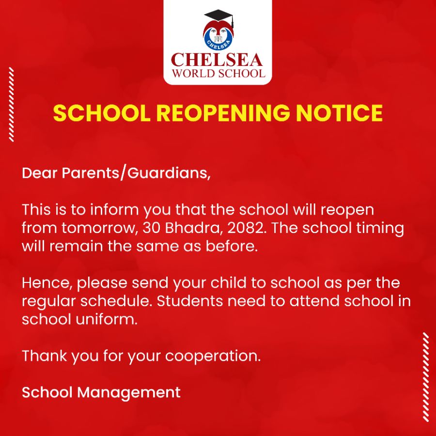 School Reopening Notice