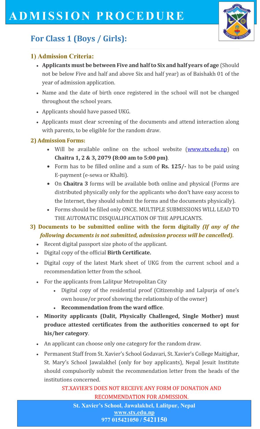 Class 1 Admission Notice 2023-2024 (2080 B.S.)