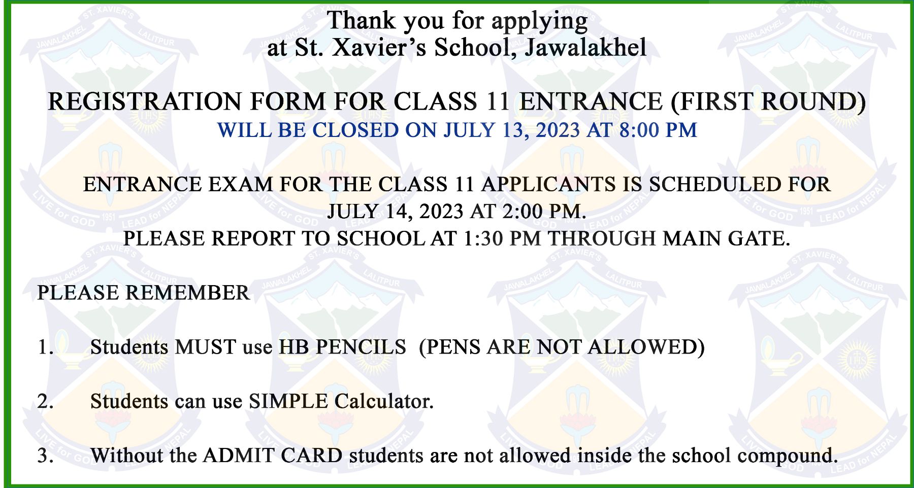 Admission Process for Grade XI
