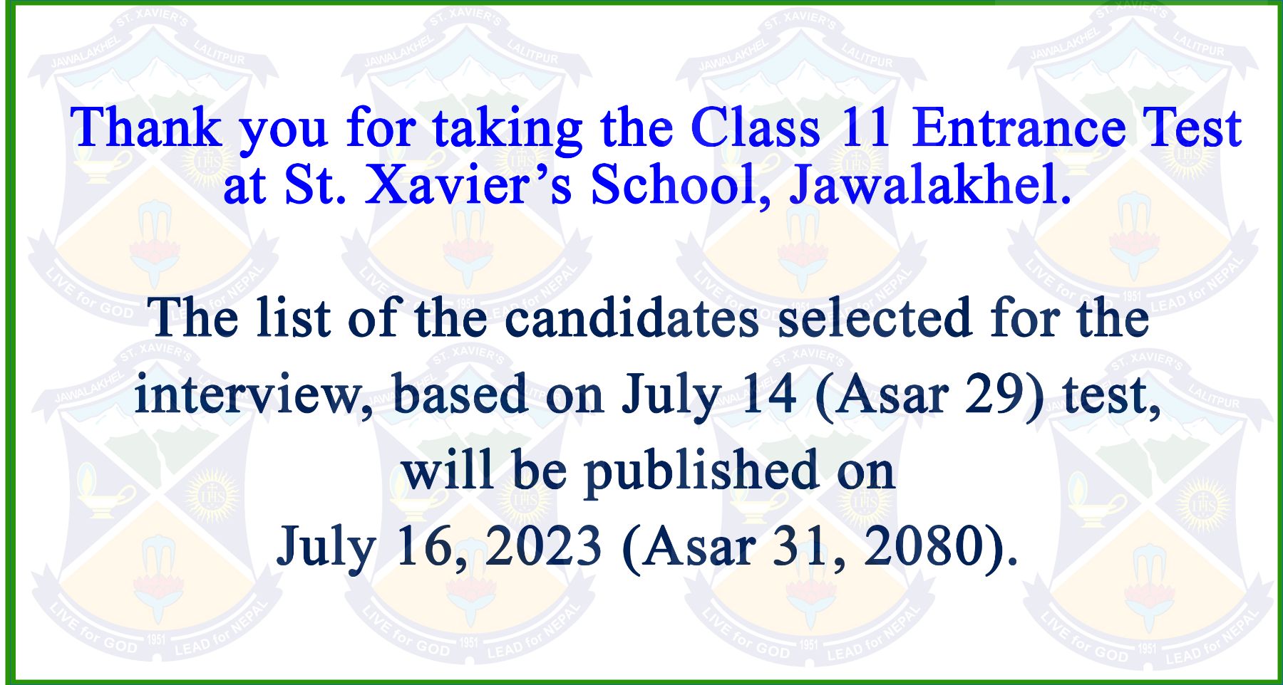 Admission Process for Grade XI