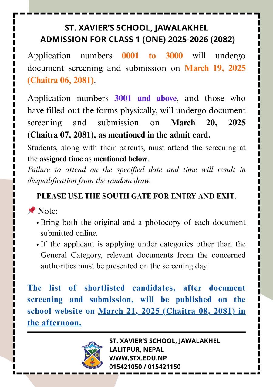 Name List for Document Submission and Screening