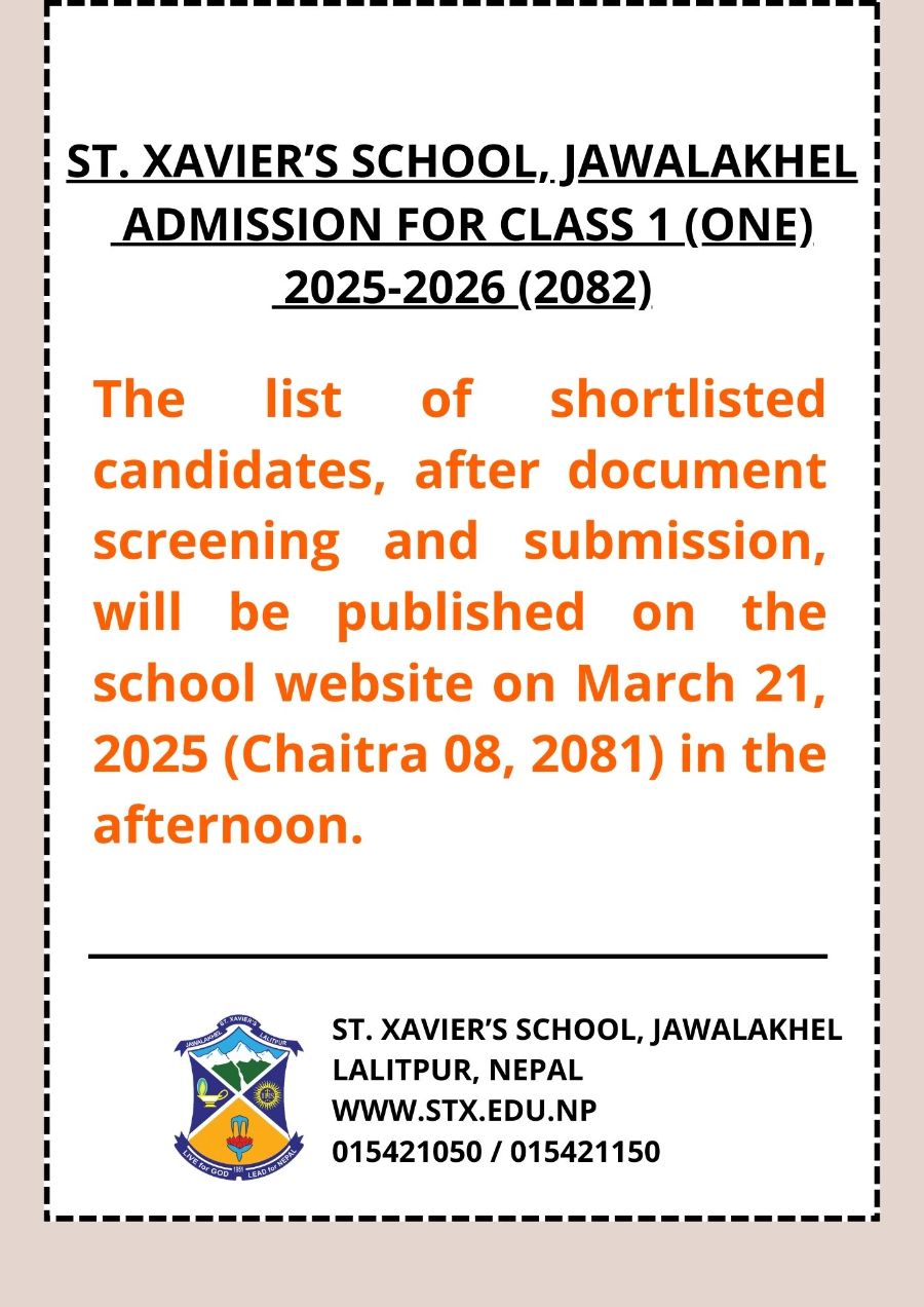 Class 1 (One) New Admission Notice 2082