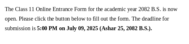 Class 11 Admission Process (The form is available from 8:00 AM to 5:00 PM until July 09, 2025)