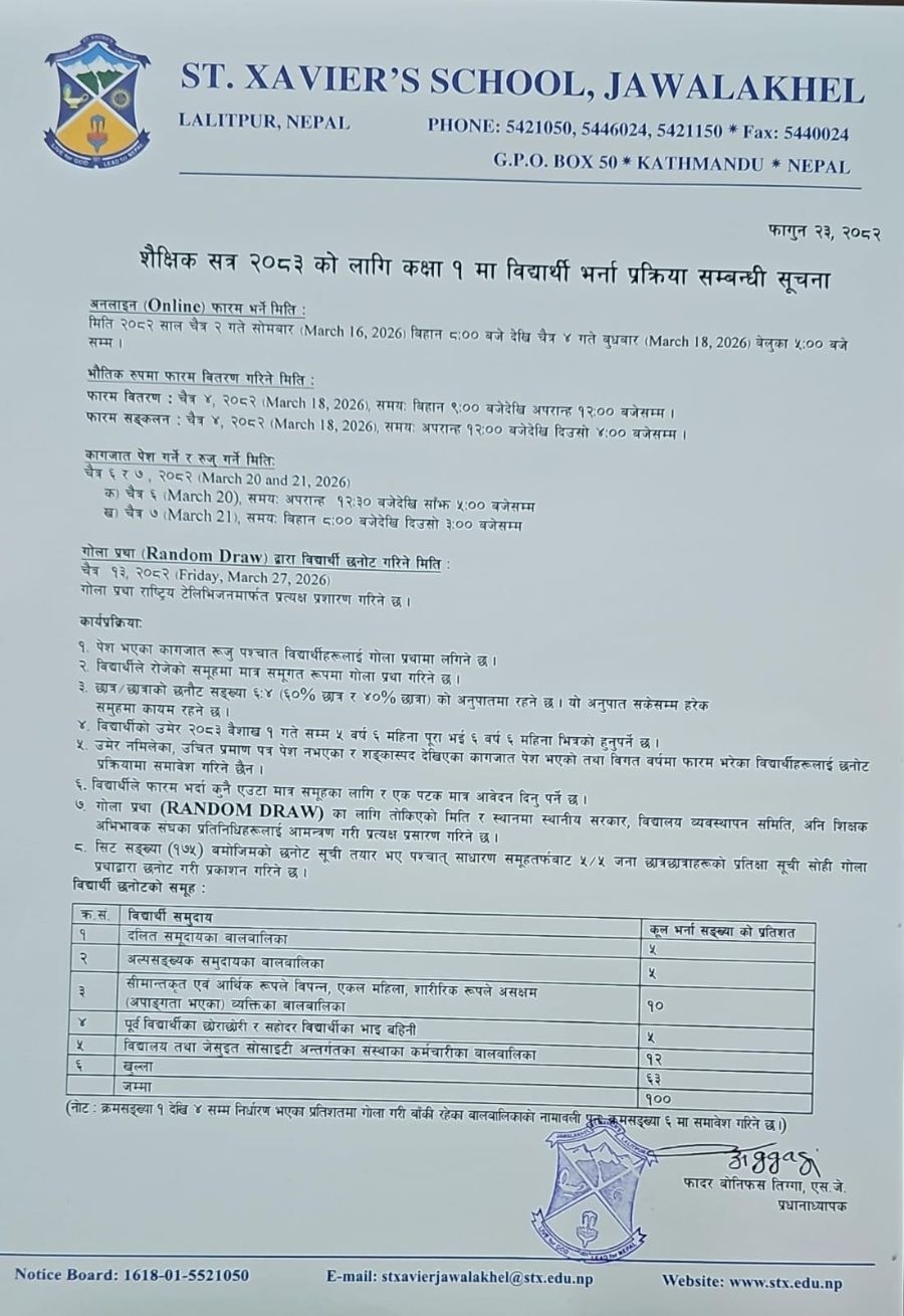 CLASS 1 ADMISSION NOTICE 2083