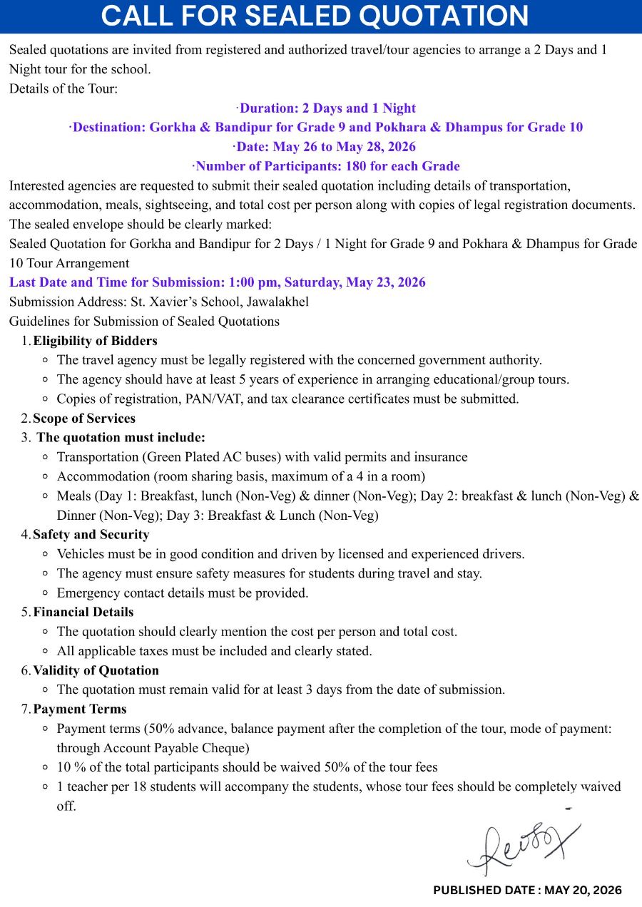 Call for Sealed Quotation