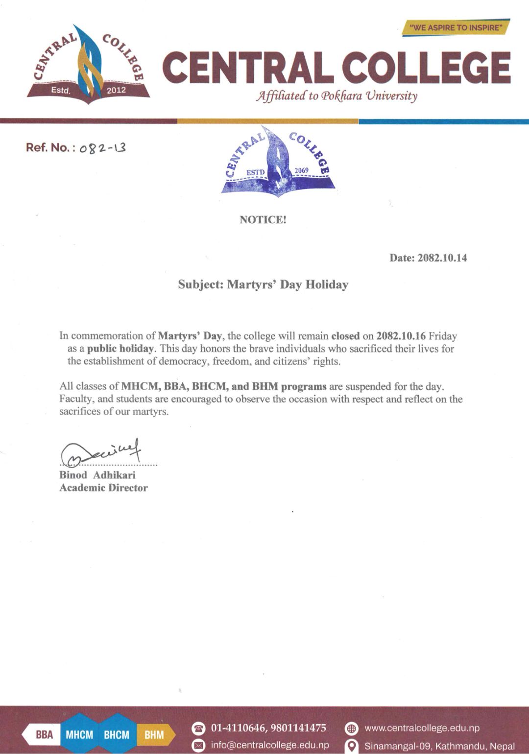Holiday Notice