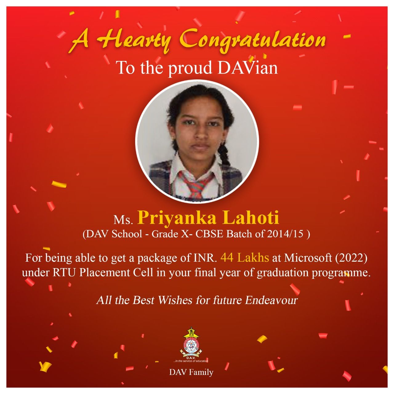 A Hearty Congratulation - To the proud DAVian
