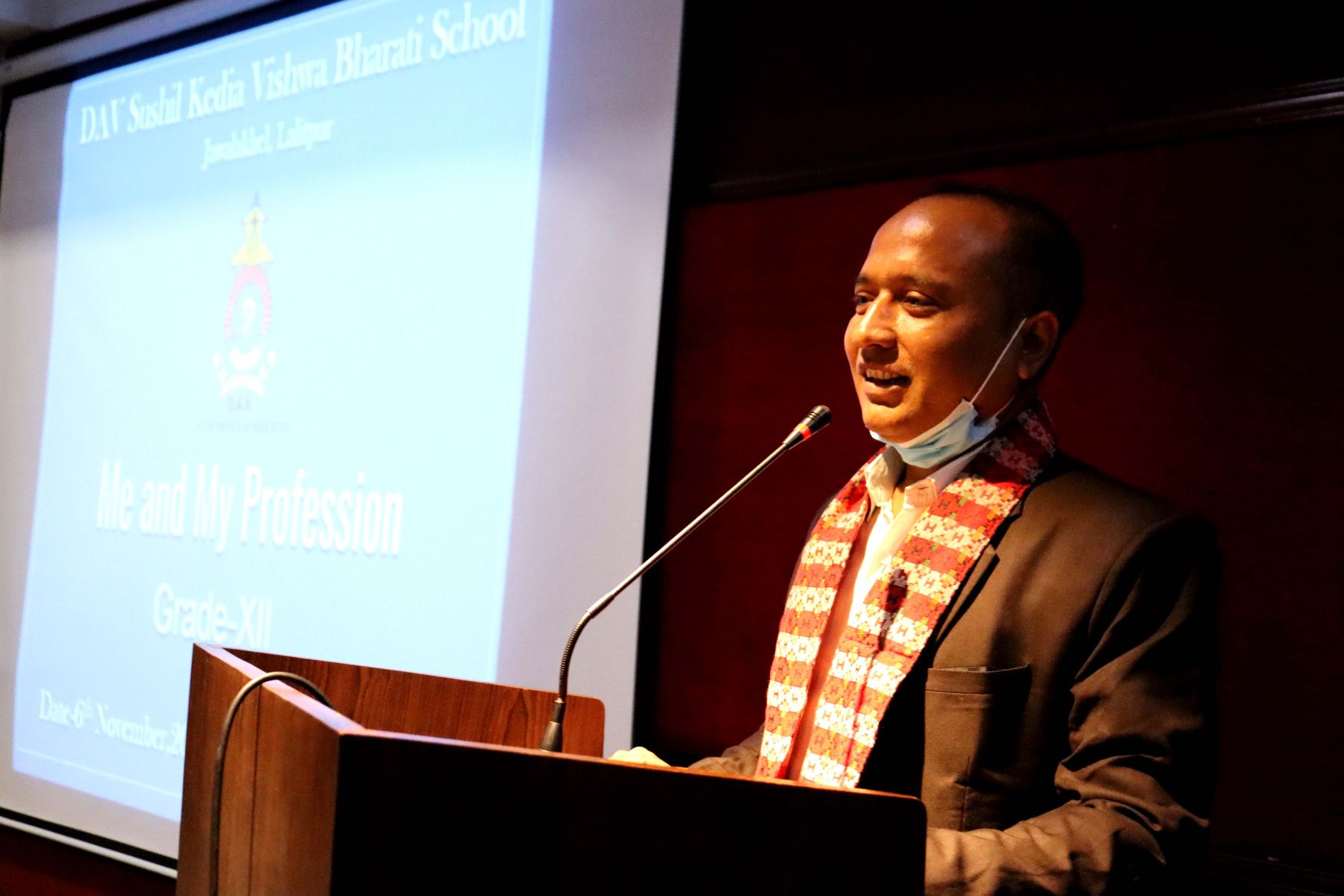 Students of Grade XII attend a motivational session from Mr. Jha
