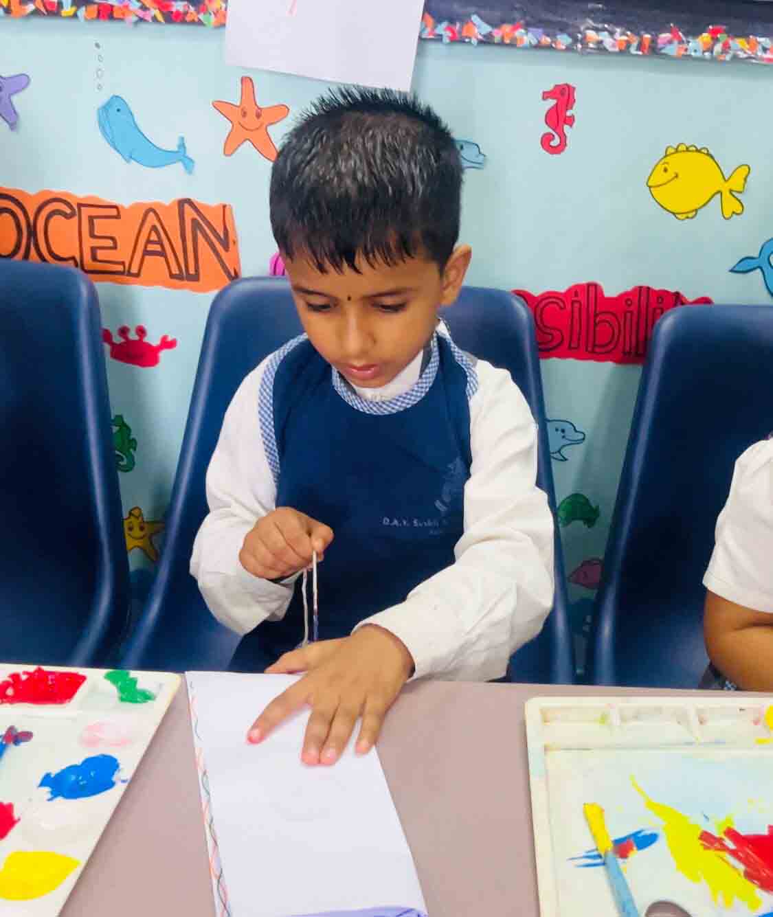 Thread Printing Activity at DAV Kindergarten