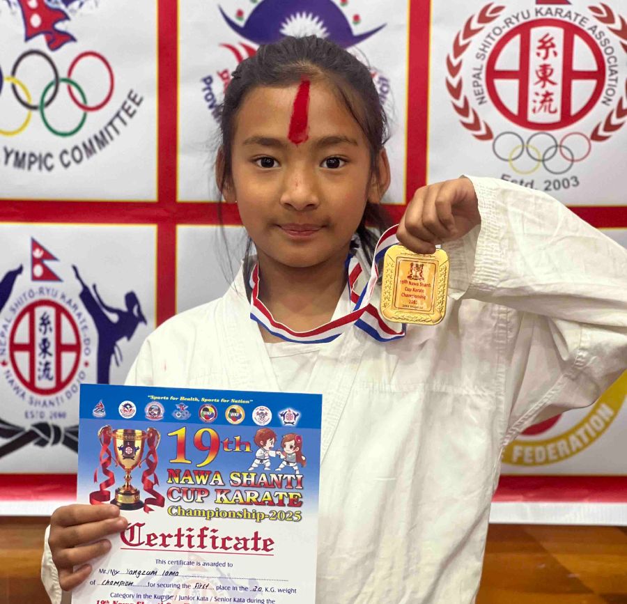 Yangzum Lama Secures First Place in 19th Nawa Shanti Cup Karate Championship