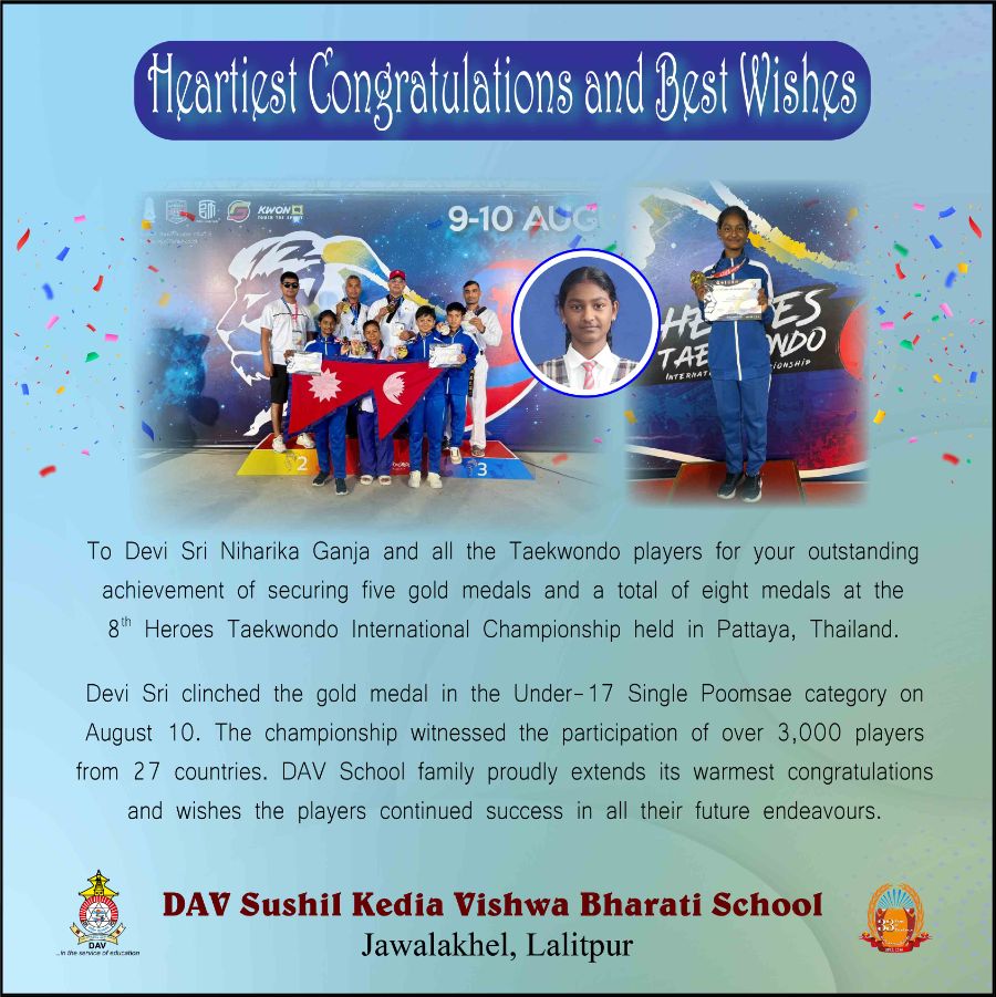 Devi Sri Niharika Wins Gold at the 8th Heroes Taekwondo International Championship in Thailand