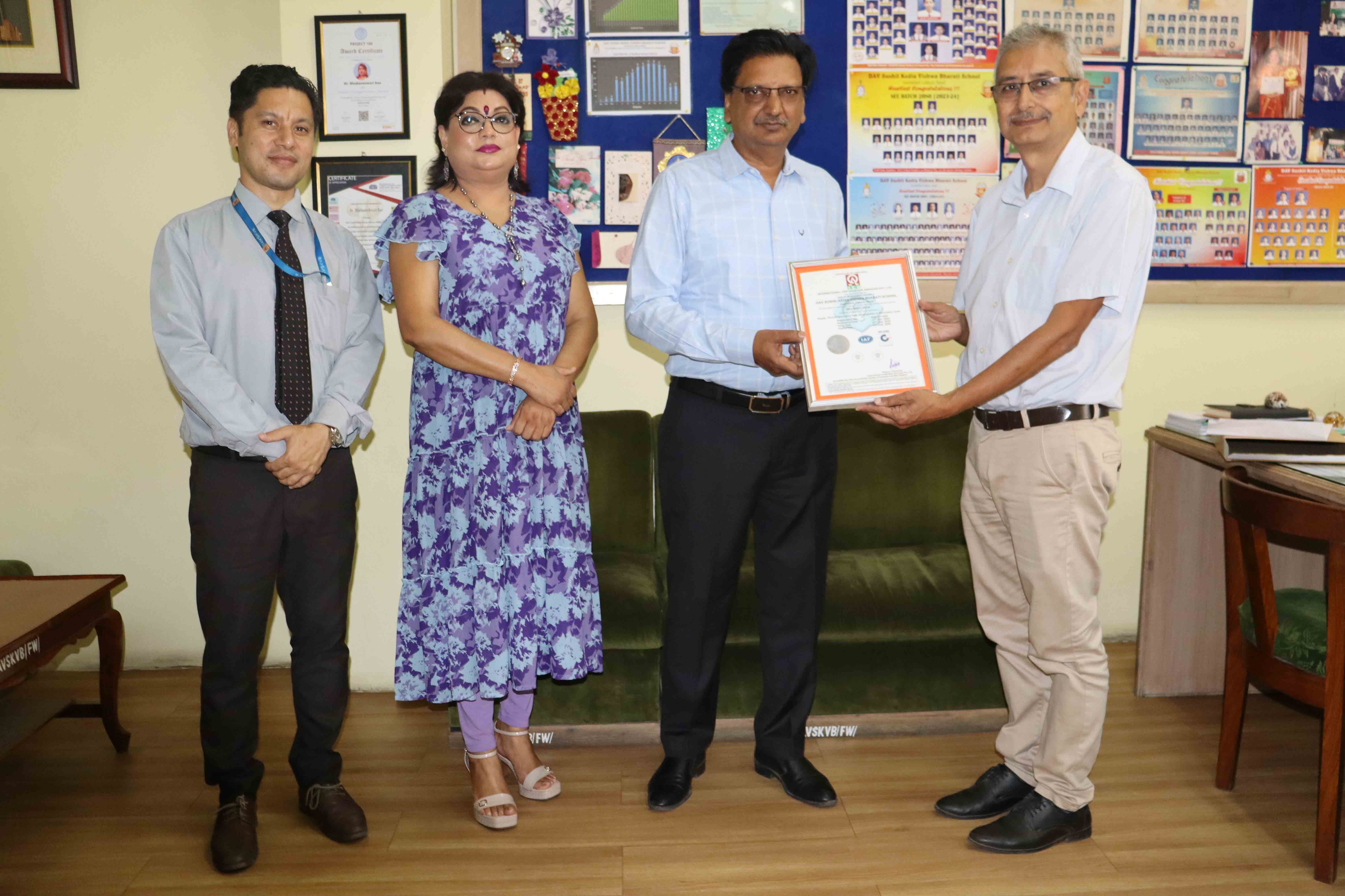DAV SKVB School Honoured with ISO 9001:2015 Certificate