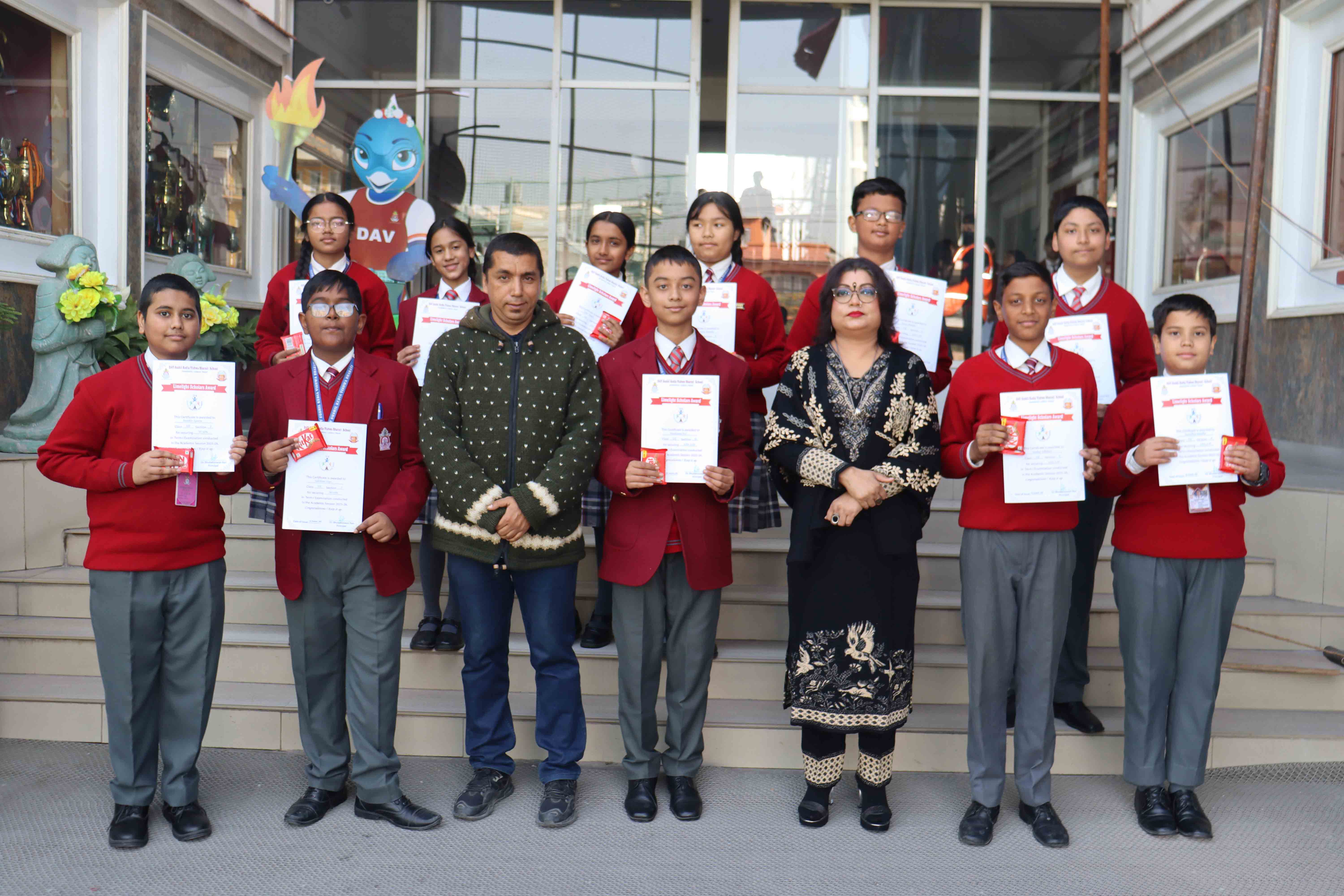 Character Tree Award Distribution Ceremony in Middle School Principal Announces New Limelight Scholar Award for Section Toppers