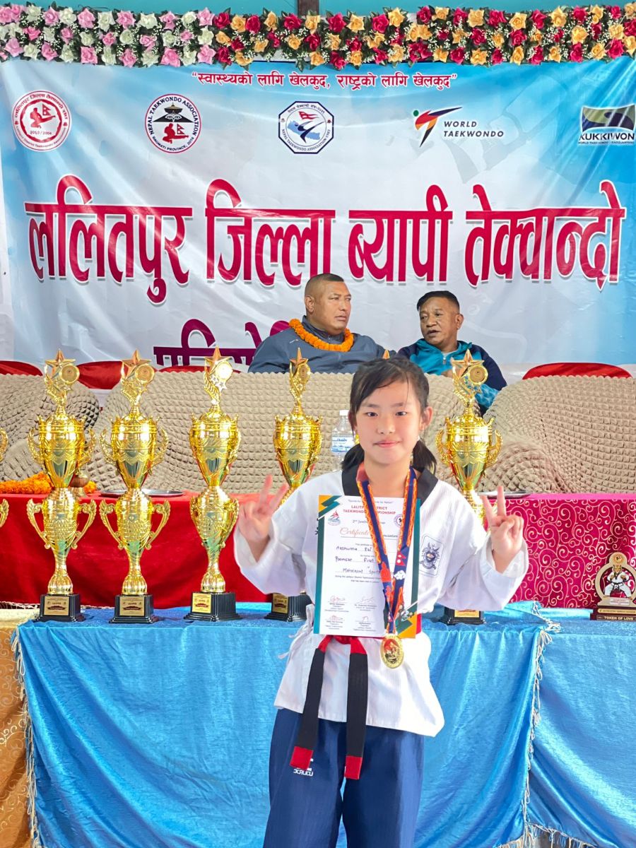 Akshunna Rai Wins First Position in Lalitpur District Taekwondo Championship
