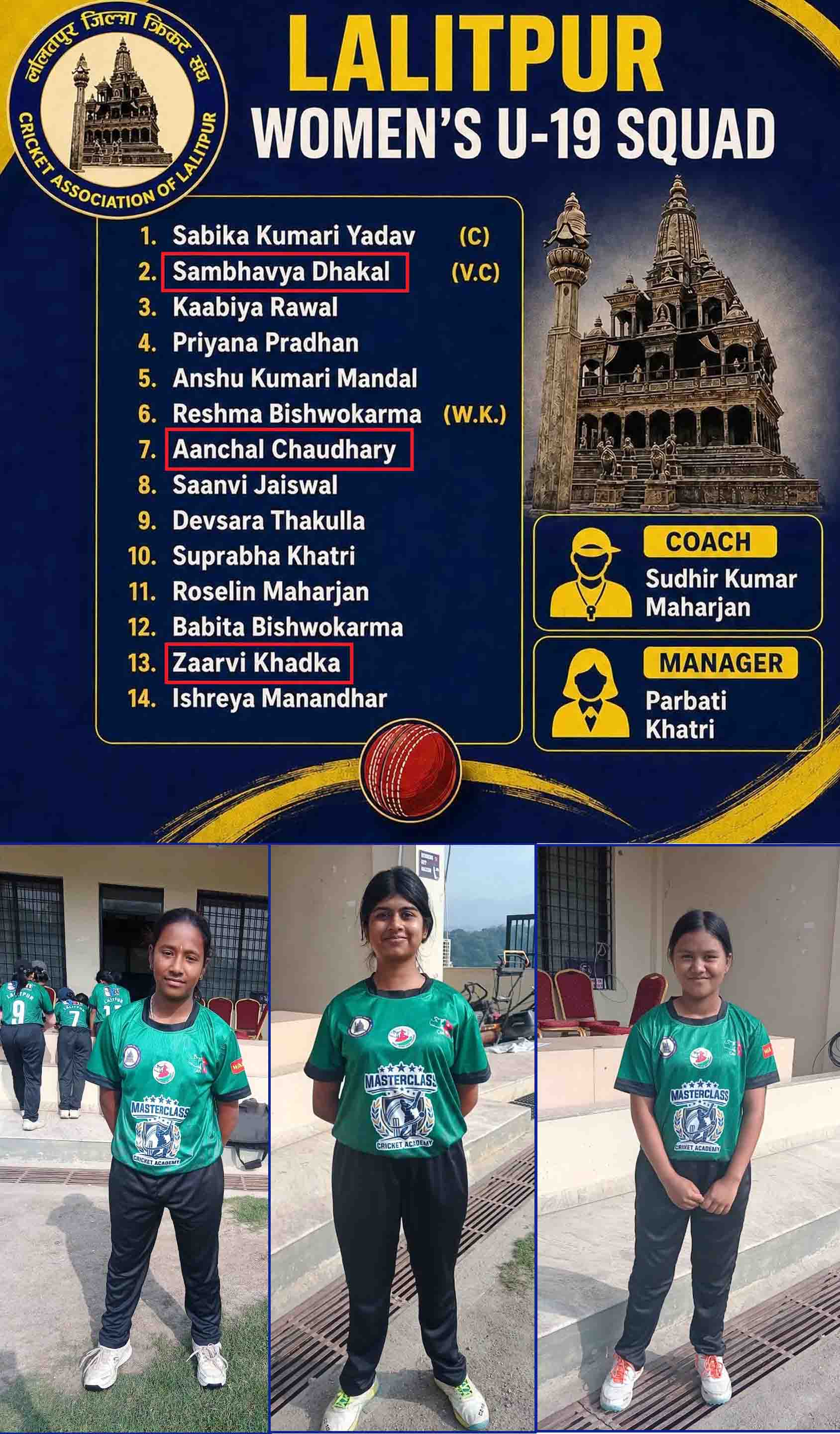 Sambhavya, Aanchal, and Zaarvi Selected for Lalitpur Women’s U-19 Squad