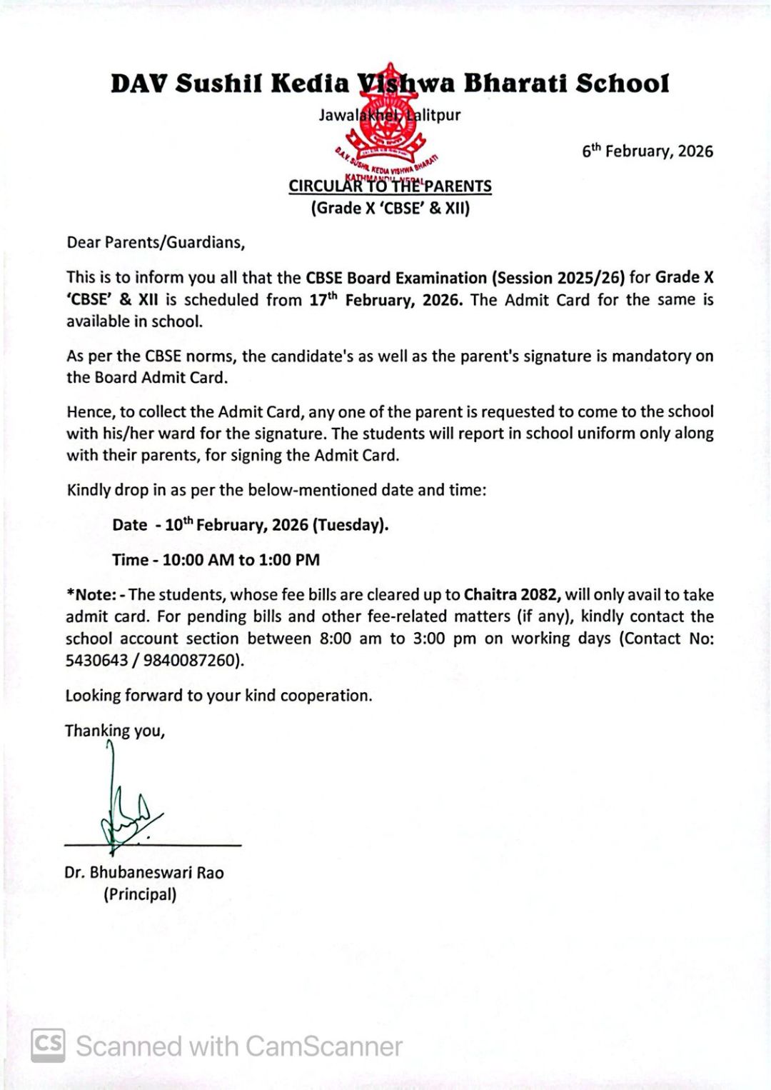 Circular for Grade X 